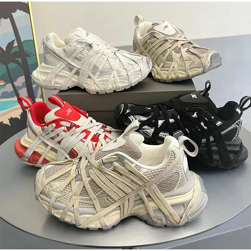 

Men Sports Shoes Luxury Lace-up Distressed Sneakers Mesh Running Shoes Lightweight Platform Trend Basketball Walking Shoe Unisex