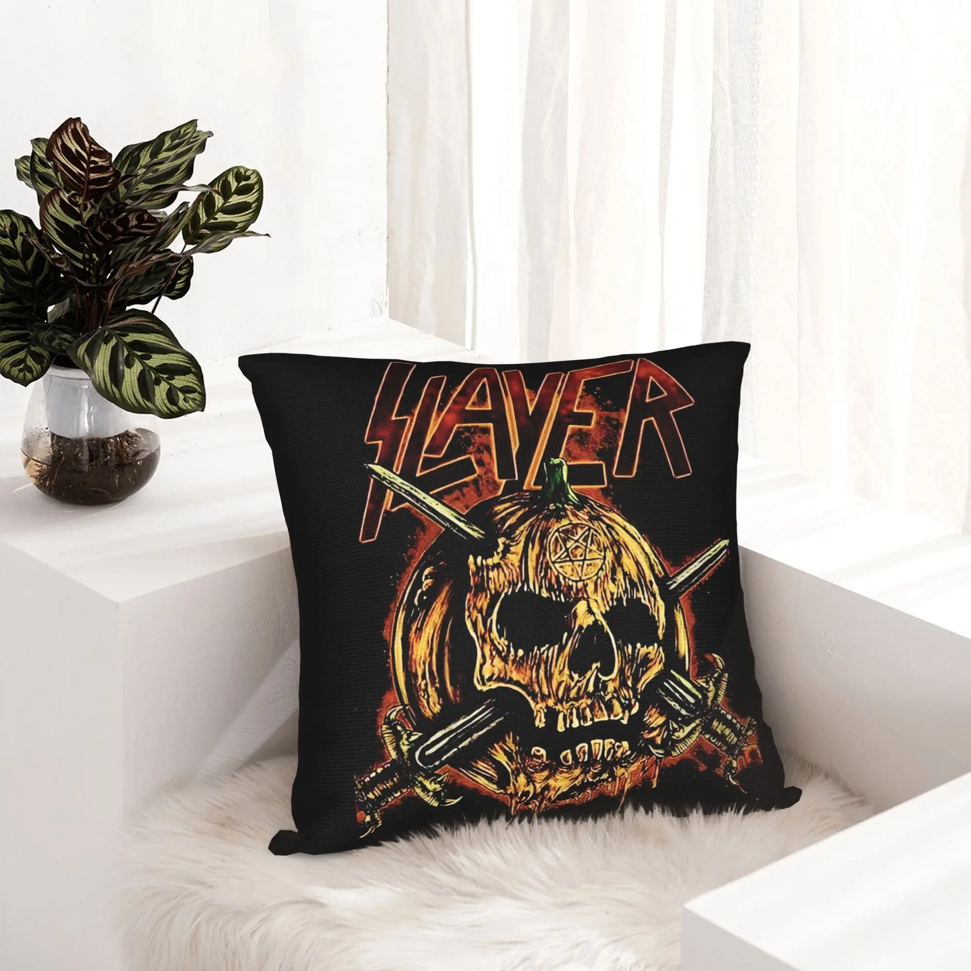 Fashion S-Slayers Pumpkin Skull Cushion Covers 45x45cm Polyester Rock  Throw Pillow for Sofa Square Pillowcase Home Decor