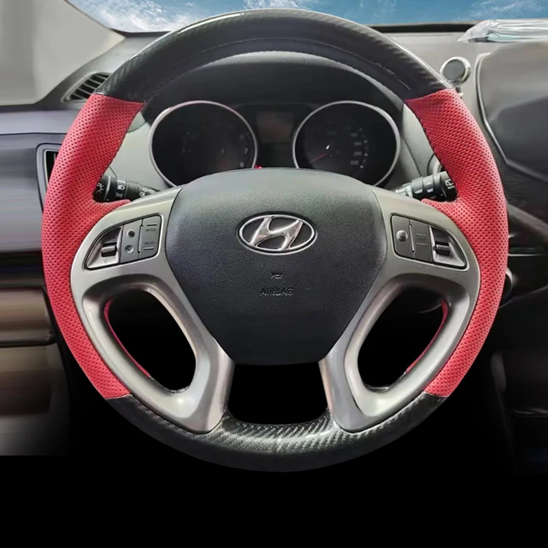 Hand-sewn Car Steering Wheel Cover for Hyundai Ix35 Tucson 2011 2012 2013 2014 2015 Genuine Leather Braid Car Accessories