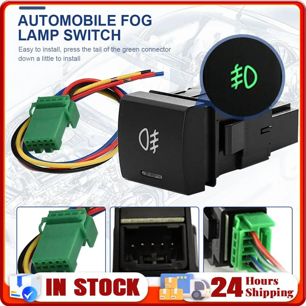 Fog Lamp Control with Green Light Refitting Fog Lamp Switch Pure Copper Wire Fog Light Button Replacement 12V 24V for New Camry