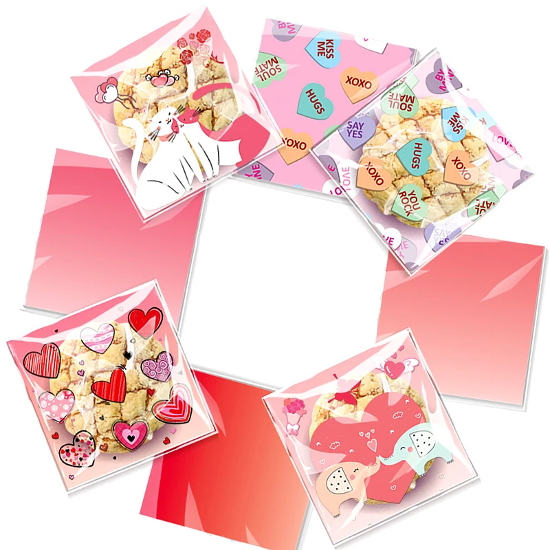 Sachets cadeaux en plastique en forme de cœur de Leon, emballage en poudre, décor de fête d'anniversaire, de mariage, de strass et de bonbons, 50 pièces