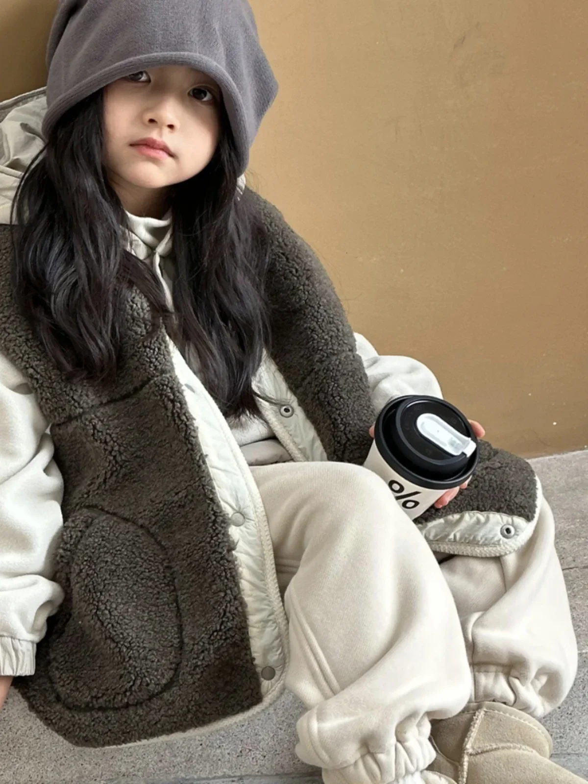 3-13Y Girls Padded Vest 2023 Winter Clothes New Children Padded Polar Fleece Coat and Jacket on Both Sides Winter Coat for Girl