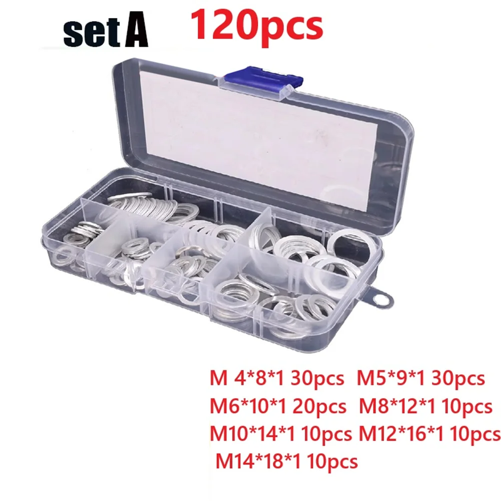 50/100/120 Pcs Copper Oil Seal Gasket Boxed Gasket Flat Gasket Set For Automobiles Various Electrical Appliances Fuel Ships