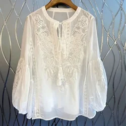 Embroidered Spring Autumn Thin Women Shirts Loose White Elegant Blusas Feminina Korean Fashion Vintage Blouses