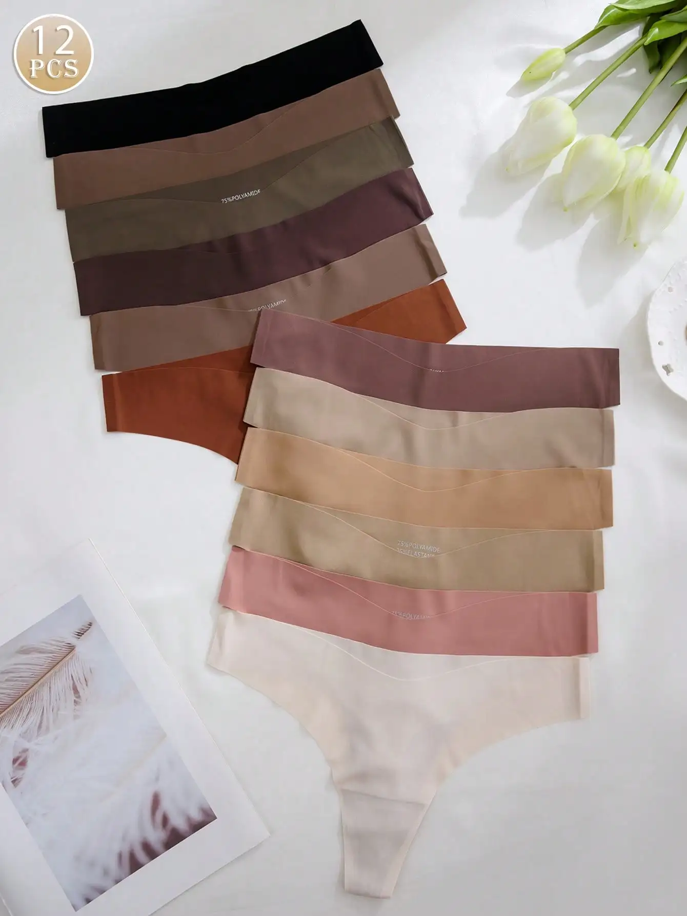 12Pcs One Piece Seamless Ice Silk Thong Panties Low Rise Invisible No Trace High Elastic Cool Touch Quick Dry Briefs Pure Cotton