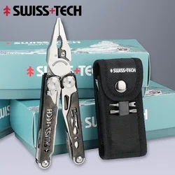 Newest SWISS TECH 37 In 1 Folding Multitool Pliers Multi Tool Scissors Replaceable Saw Blade EDC Outdoor Equipment