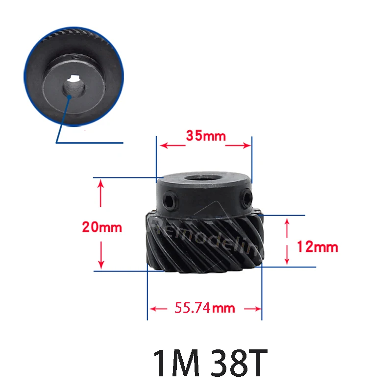 1pcs Helical Gear 1 Mod 38Teeth 45 Degree Left Right Rotation Gear Bore 10 12 14 15 16 17 18 19 mm 45# Steel Hardening Blackened