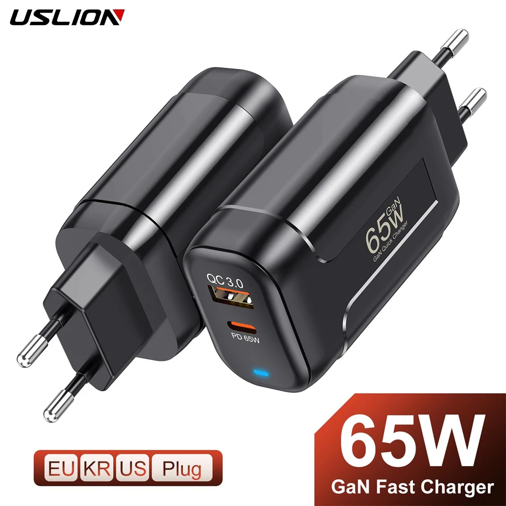 PD 65W GaN Fast Charger Fast Charging Mobile Phone USB C Adapter EU/US Plug QC 3.0 Wall Charger For iPhone 15 Huawei Xiaomi 14