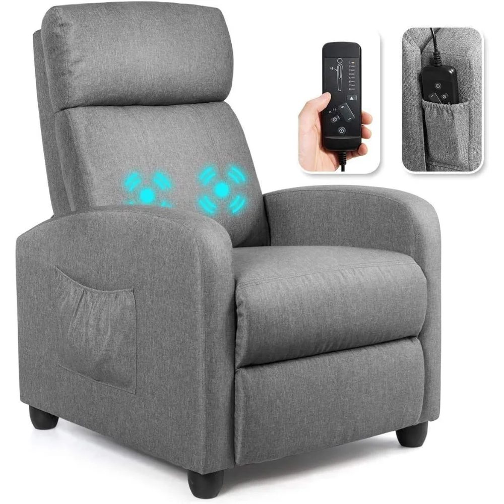 

Massage Recliner Sofa, Reading Chair Winback for Living Room, Single Sofa with Side Pocket, Home Theater Seating