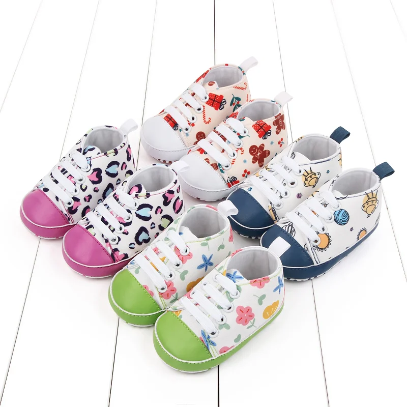 

2023-06-15 Lioraitiin 0-18M Baby Girls Boys Canvas Shoes Flower Planet Leopard Print Non-slip Walking Shoes Casual Flats