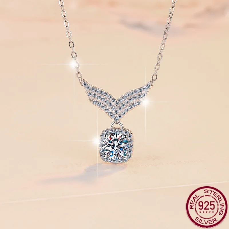 

Новое серебряное колье S925, роскошное колье с крыльями ангела, квадратный имитирующий бриллиант GRA, европейские и американские свадебные украшения.