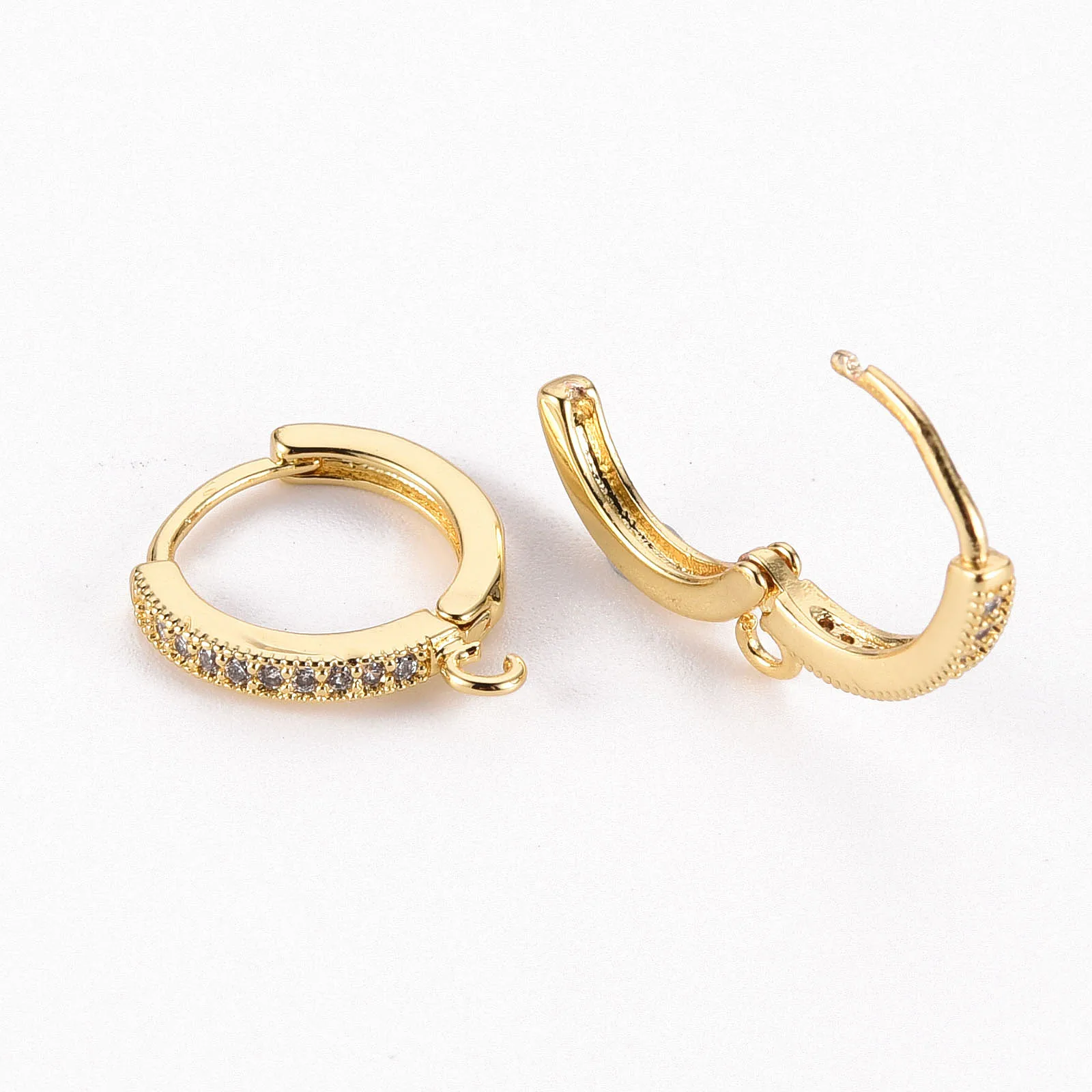 30pcs Brass Micro Pave Clear Cubic Zirconia Hoop Earring Findings with Loop Real 18K Gold Plated for Jewelry Making Supplies