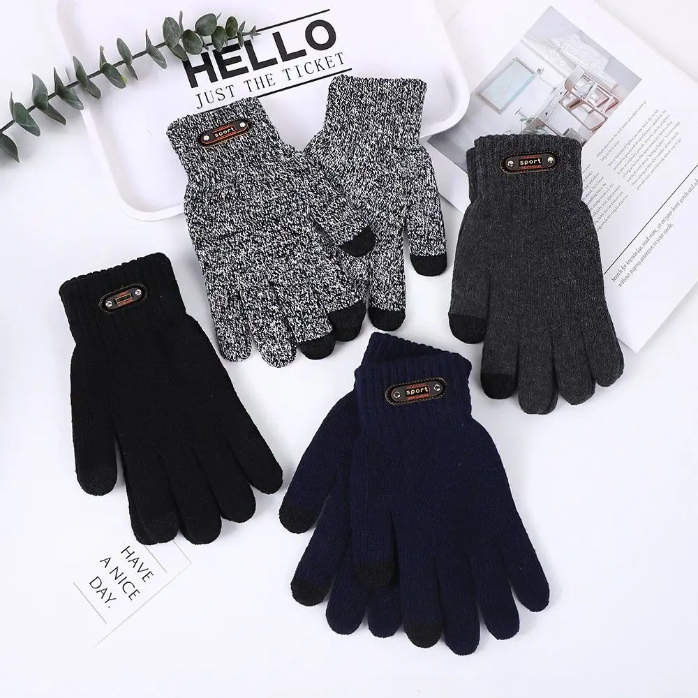 New Single/Double-layer Men's Winter Gloves Thick Warm Knitted Cold-proof Gloves Windproof Touch Screen Glove Outdoor