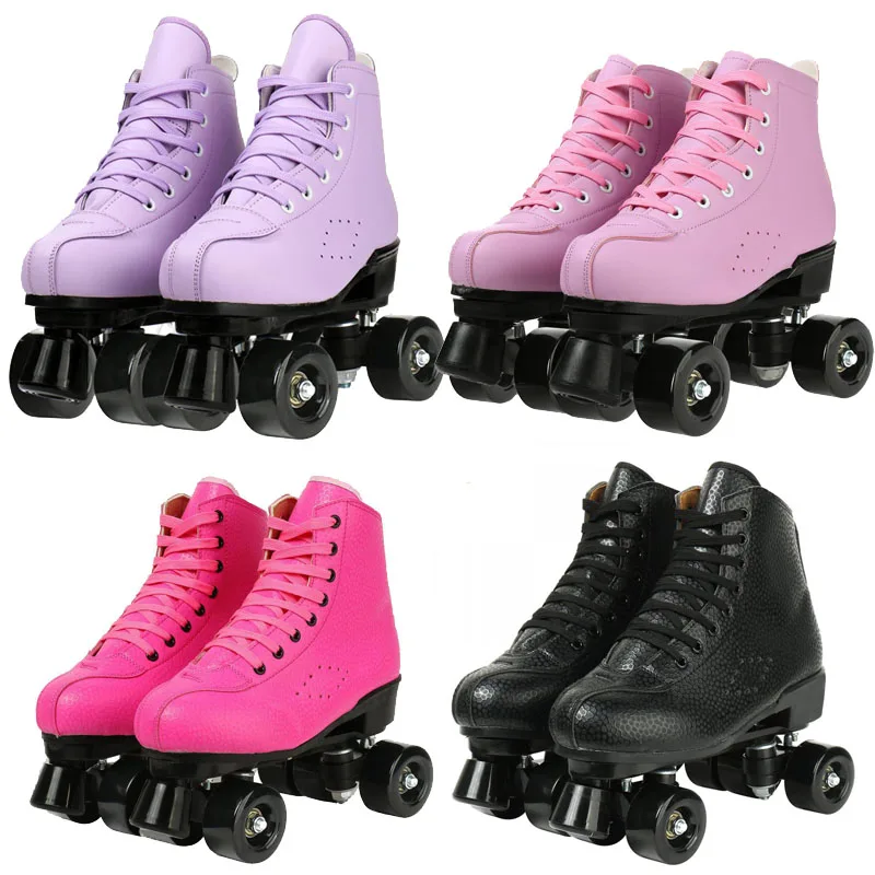 

Pink Roller Skates Purple Double Row Skating Shoes Women Men PU Leather Wheels Sneakers Rollers Outdoor Sport Patins 4 Rodas