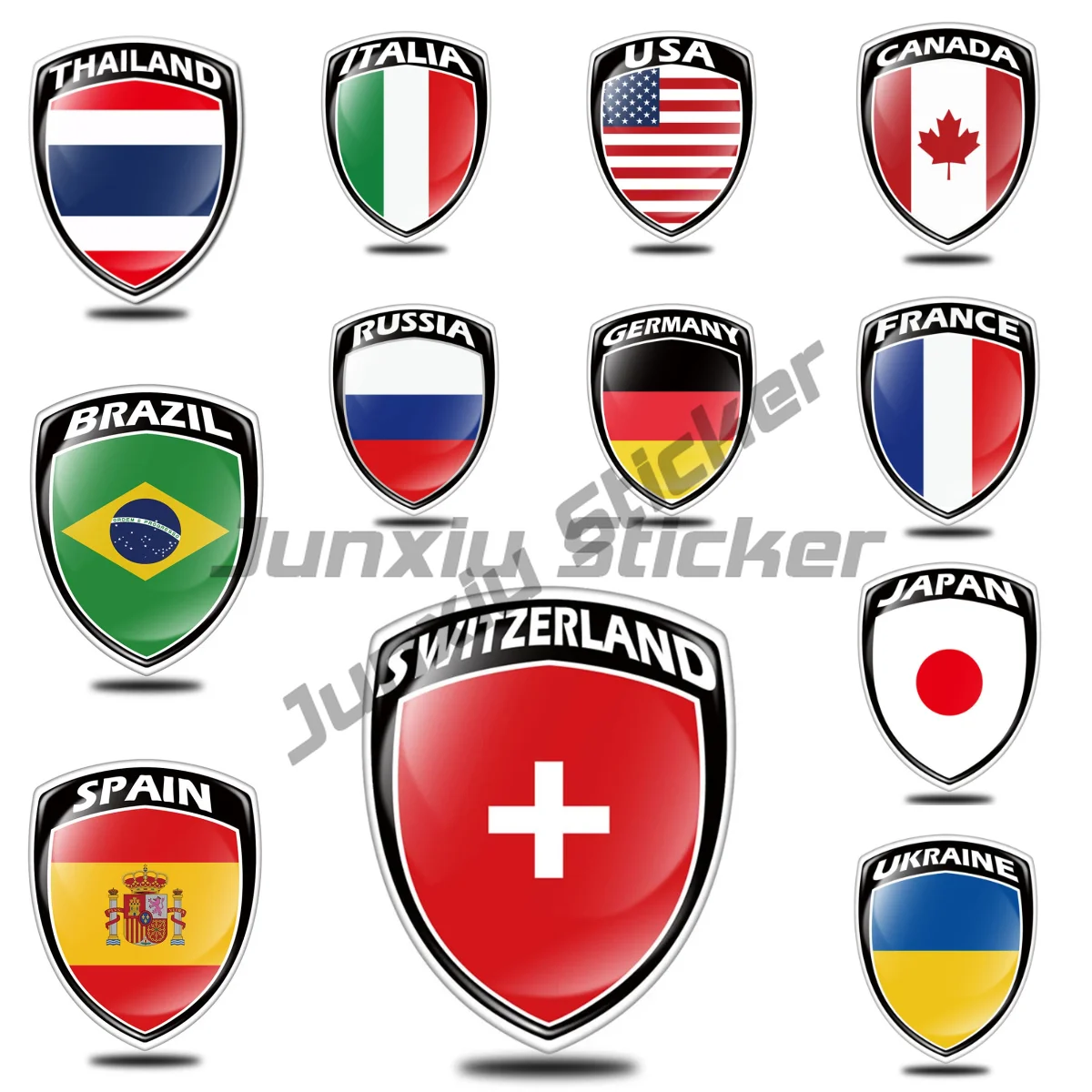 

United Kingdom Italy France Russia Spain Brazil South Korea Japan Chile United State shield flag vinyl self-adhesive car sticker