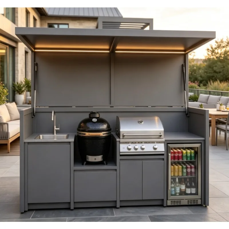 Private high quality outdoor kitchen BBQ grill insect proof stainless steel outdoor kitchen cabana set with sink for garden