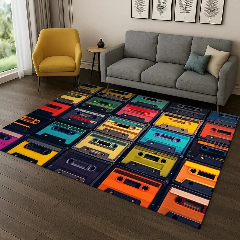 Classic Cassette Tape Music Retro Carpet Rug for Home Bedroom Living Room Sofa Doormat Kitchen Decor,Kid Game Non-slip Area Rug