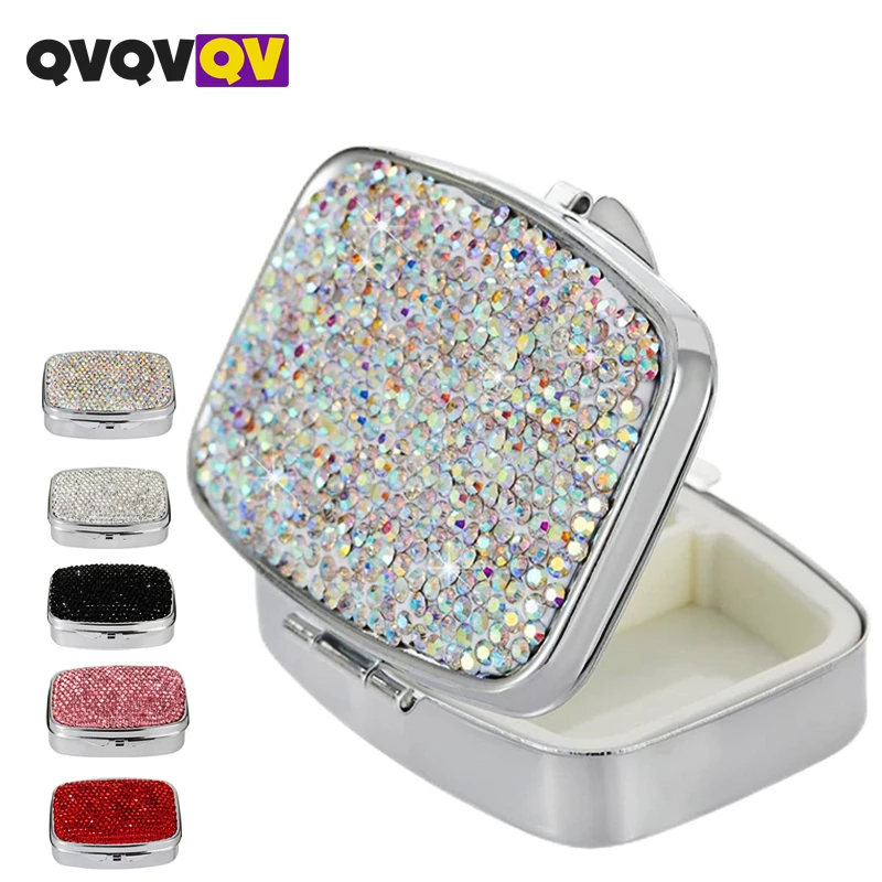 1Pcs Portable 2 Compartments Daily Pill Organizer, Bling Crystal Diamond Pill Box,Pill Dispenser,Container Organizer to Fish Oil