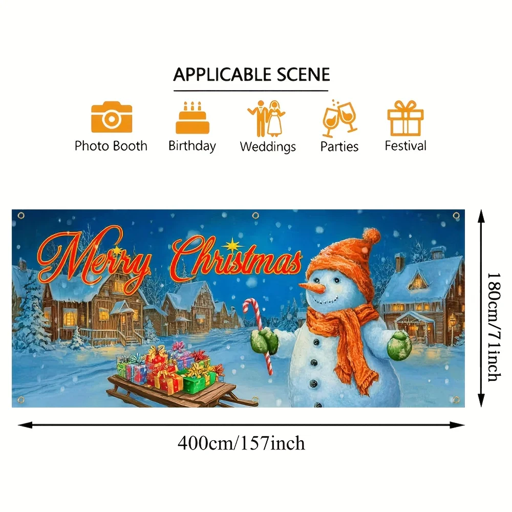 خطة ثنائية الأبعاد، 1 علم باب المرآب لعيد الميلاد المجيد - تصميم رجل الثلج ومشهد القرية، أنيق، ملحقات مناسبات العطلات