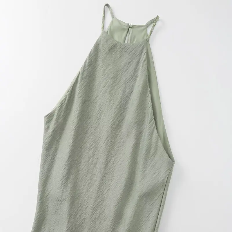 Zomer 2024 Nieuwe Collectie Dames Midi Dr Zijde Satijn Textuur Opknoping Ne Kraag Jurk Ele Sle Svel Faionable