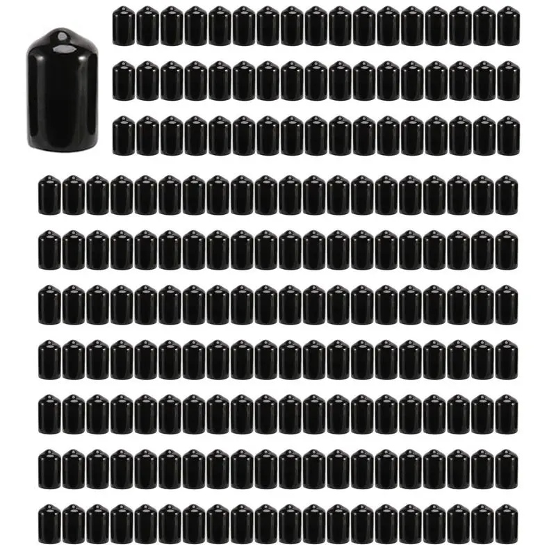200Pcs Rubber End Caps 9.5Mm ID PVC Round Tube Bolt Cap Cover Screw Thread Protectors Black-AT64