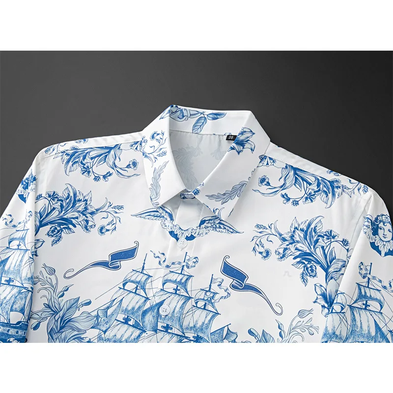 Luxury Printed Long Sleeved Shirt for Men Non Ironing Casual Business Social Shirt Male Slim Fit Social Party Tuxedo Blouse 2025