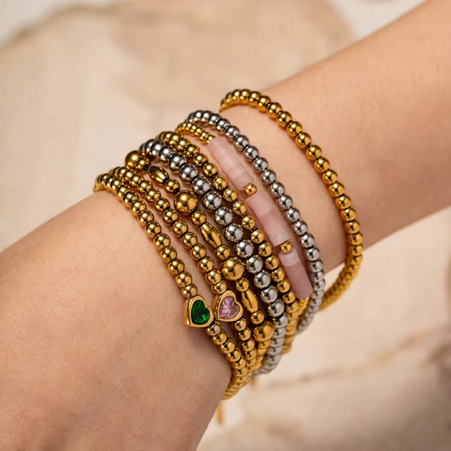 

Waterproof Jewelry Heart Charm Choker Gift Luxury Round Ball Bead Chain Bracelet Necklace for Women