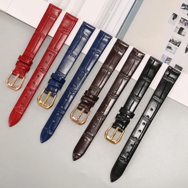 Universal Brand Ultra-thin Leather Watchband  6/8/10/12/13/14/15/16/17/18/19/20mm Flat Interface Precision Steel Watch Chain