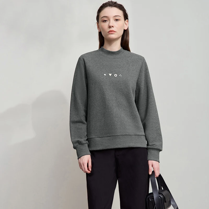 AMII Vrouw Sweatshirts Katoen Halfhoge Kraag Losse Casual Tops Dames 2025, Herfst Gebreid Veelzijdig Vrouwelijk Sweatshirt 12524004