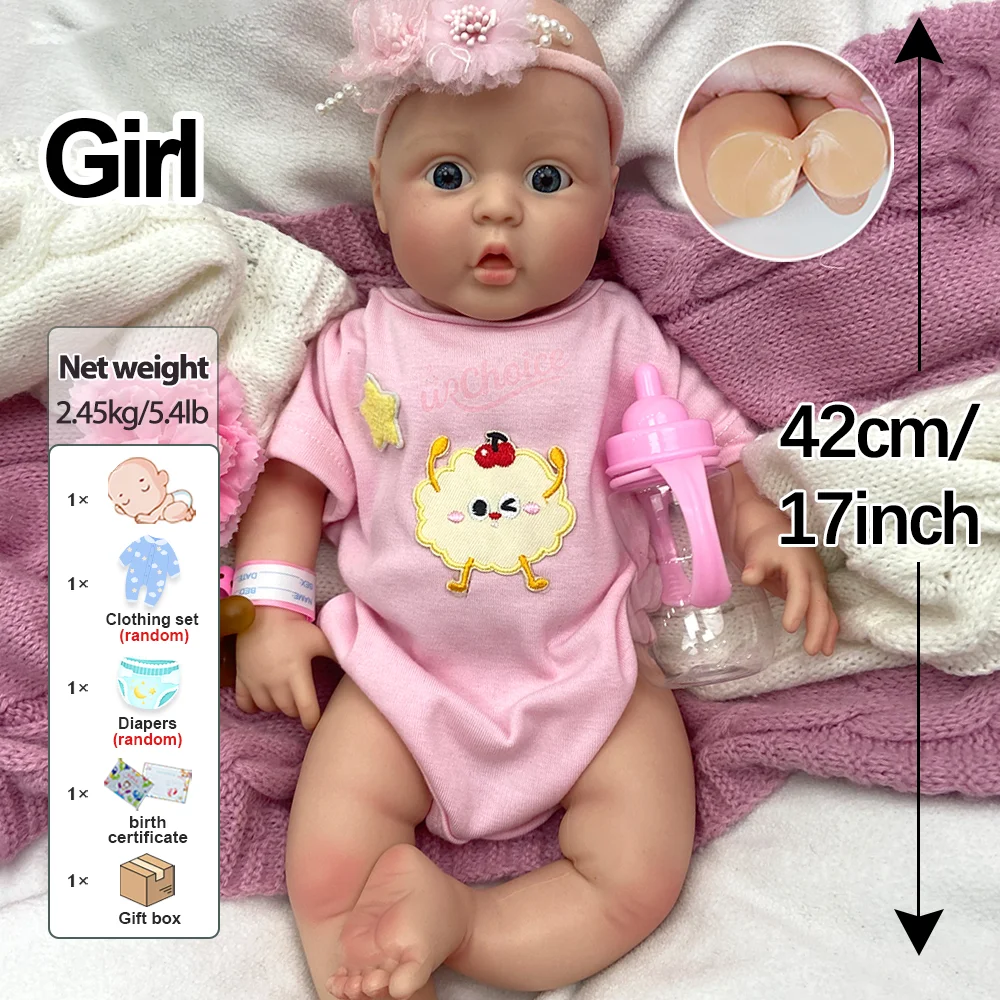 17インチ全身シリコン製リボーンドール女の子、洗えるシリコン製リボーンドール、リアルなソフトハンドメイド新生児人形、コレクターギフトに最適
