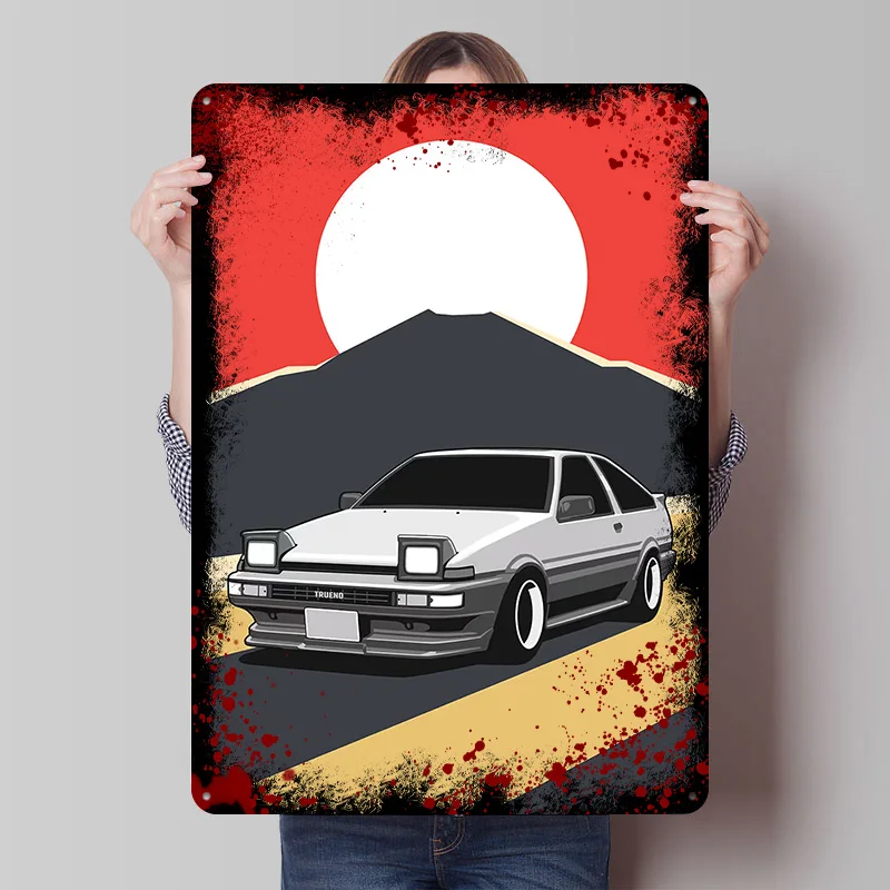 AE86 Fuji Night Car Metallposter Maßgefertigte Wandkunst Retro Vintage Metallschilder zur Dekoration Wohnkultur Accessoires Haus