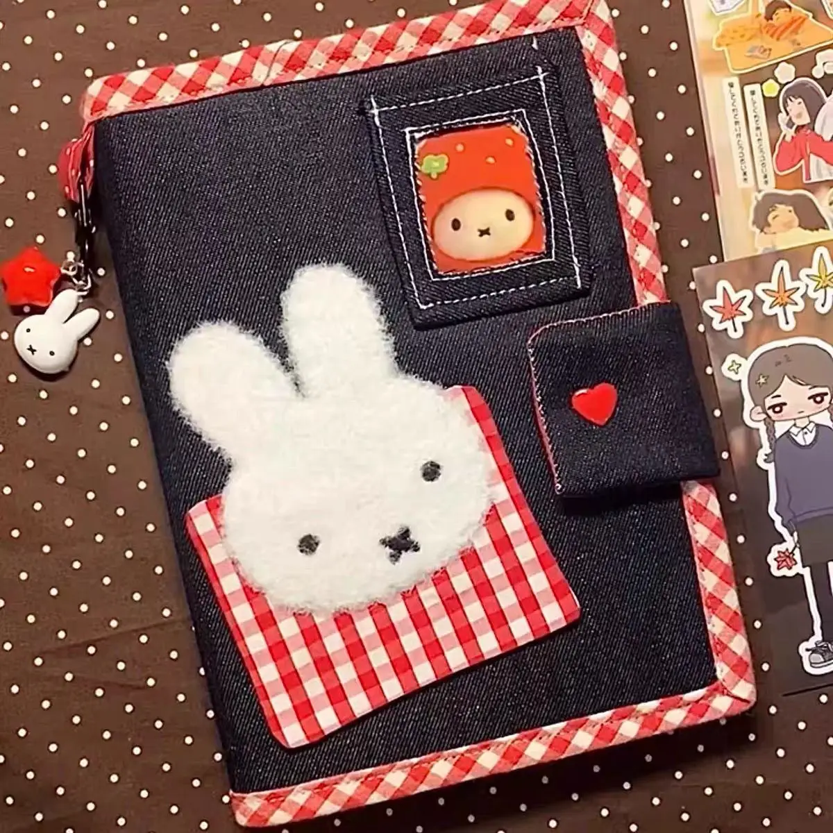 A6 Cute Miffy Rabbit Denim Loose-leaf Notebook Large Capacity Student Planner Journal Portable Daily Schedule Hand Account Book - view 2