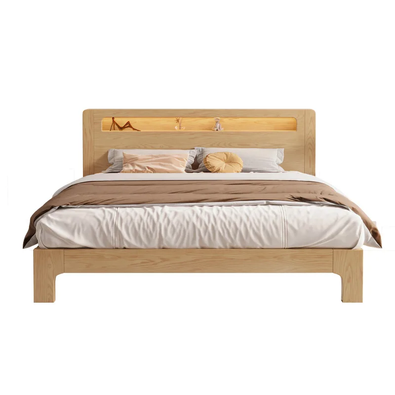 

Log color modern simple double bed, large and small apartment smart bed