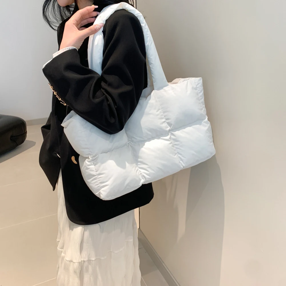 

Women Aesthetic Puffy Bags Solid Color Quilted Single Shoulder Bag Large Capacity Soft Cloud Tote Bag Casual Tote Bag