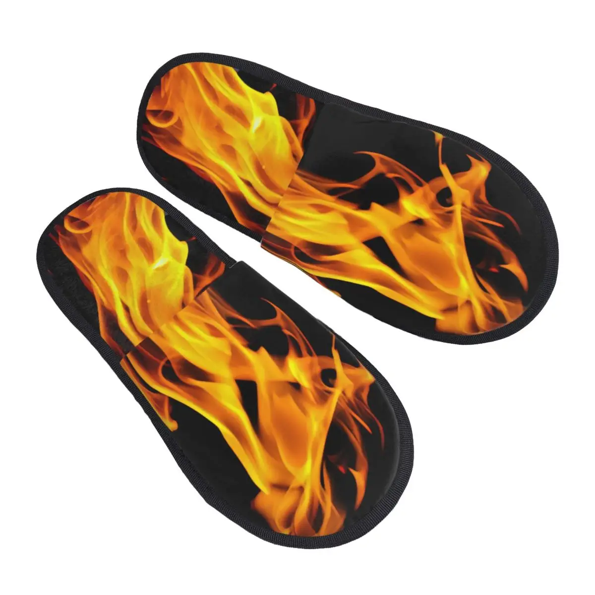 

Winter Women Men Non-Slip Flat Slippers Fire Flames Background Indoor Fur Soft Warm Shoes
