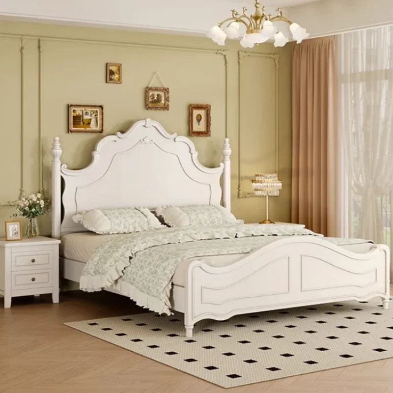 سرير جمالي بتصميم من الخشب الصلب، غرفة نوم أمريكية بيضاء، سرير نوم مزدوج كريمي للأميرة، أثاث Beliche فاخر خفيف