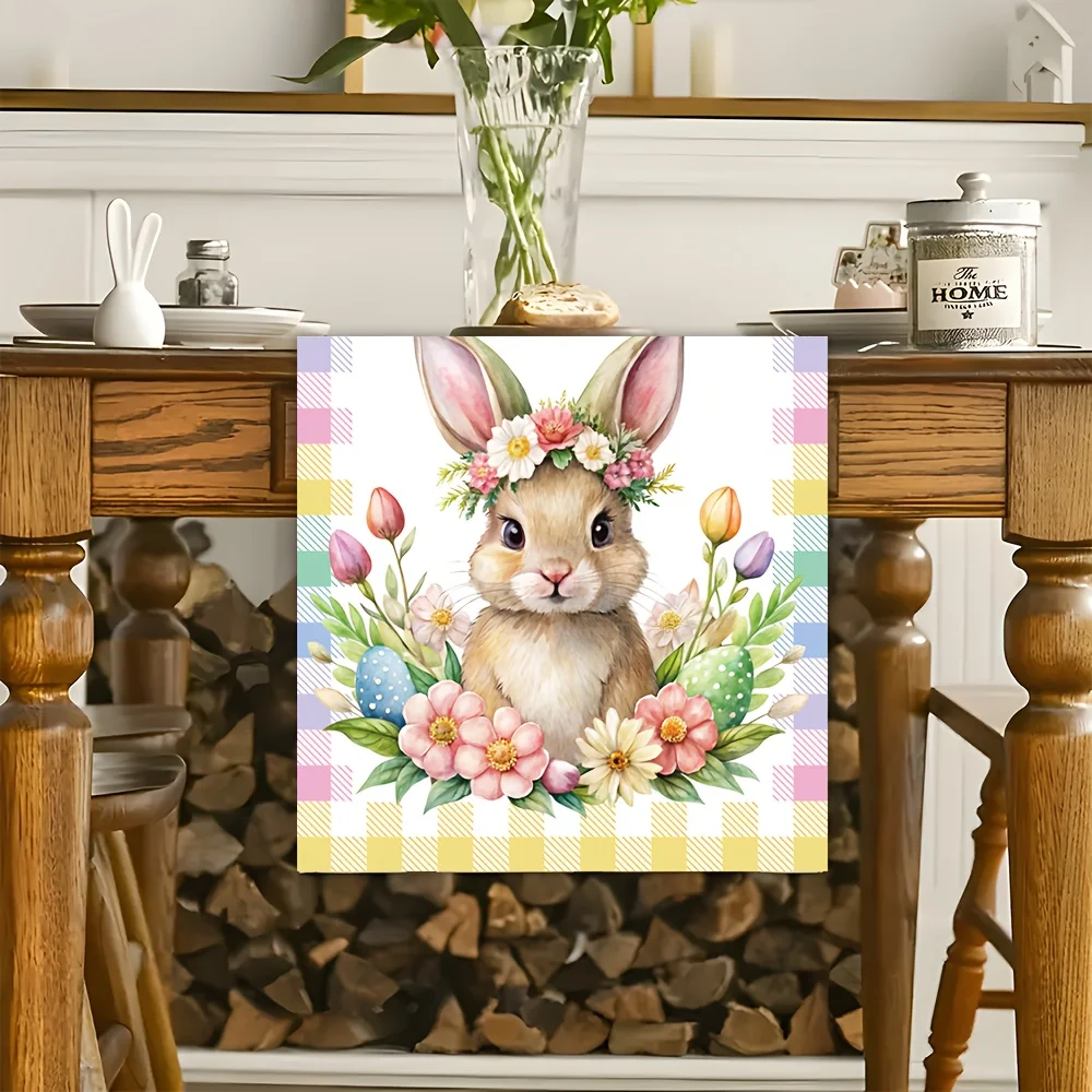 1Pc Easter Wreath Rabbit Plaid Table Runner Colorful Butterfly Floral Table Decoration Long Strip Cloth Polyester Table Decoration Supplies