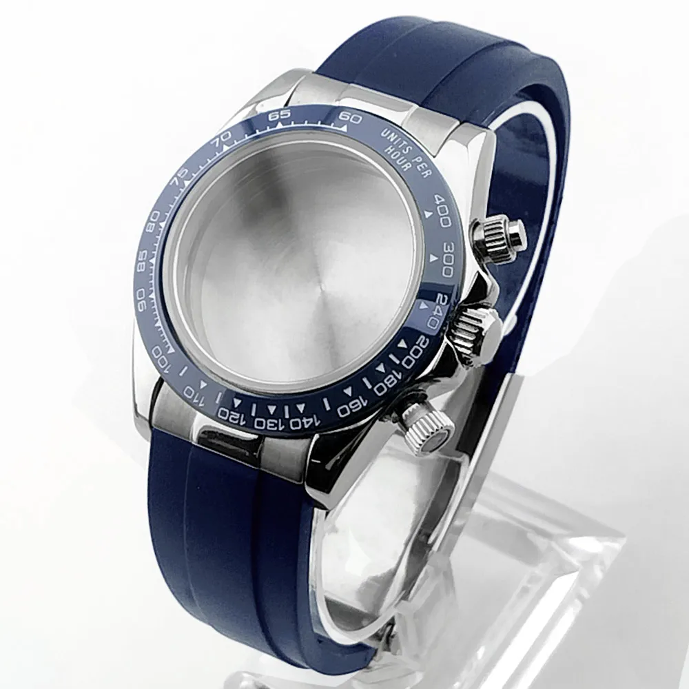 39,3-mm-Gehäuse, passend für VK63-Uhrwerk, Saphirglas, Uhrenbox, schwarz, blau, grün, rot, grau, Gummiarmband, Faltschließe, Uhrenteile, Zubehör – Detail 13