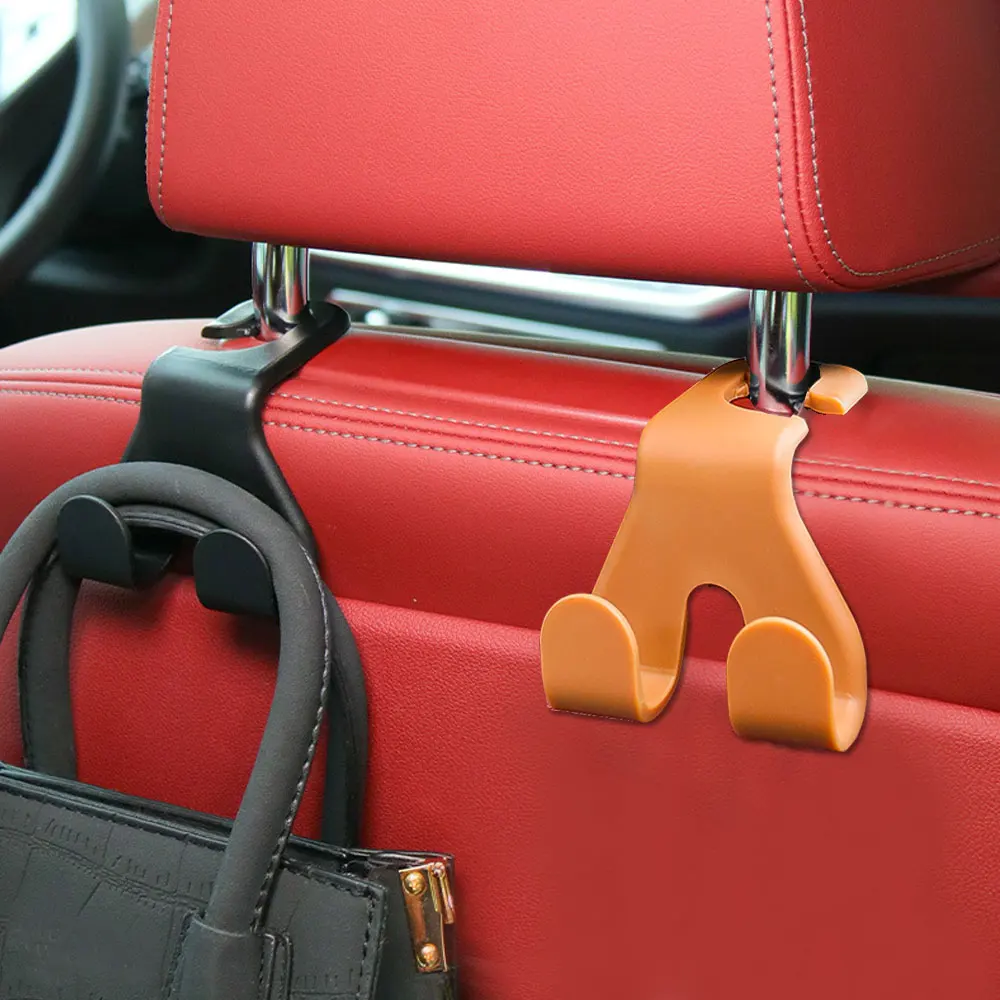 

New Double Head Car Back Seat Hooks Headrest Hanger Handbag Bag Hanging Holder Interior Storage Hook Multifunctional