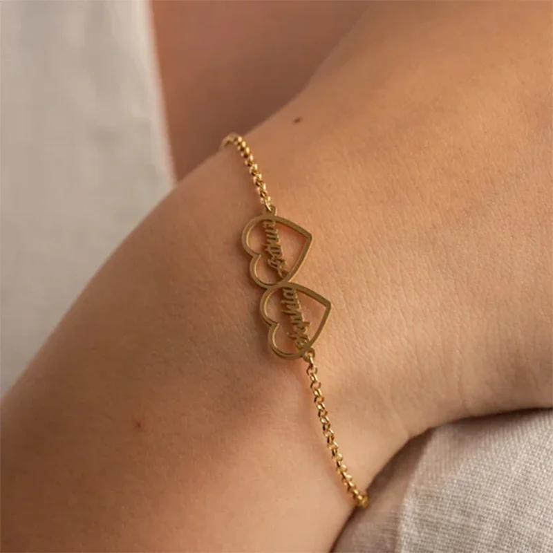 Nieuwe aangepaste dubbele naam liefde armband luxe roestvrij staal paar armband vrouwen gepersonaliseerde sieraden Valentijnsdag geschenk