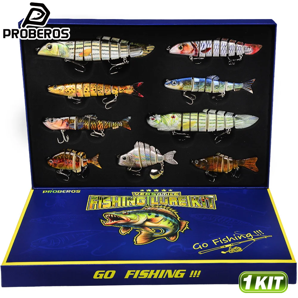 Proberos Multi Segment Swimming False Bait Set 3D Simulation Eye Artificial Hard Bait with Hooks Bass Trout Salmon Fishing Lures