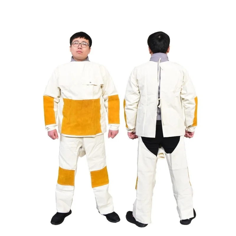 Traje de soldador de cuero de vaca resistente al desgaste para hombres, lona de protección de trabajo de soldadura, manga larga, ropa de seguridad para taller