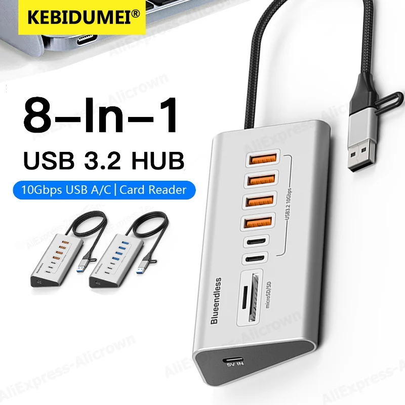 

USB 3.2 HUB 8/7Port Type C Docking Station 10Gbps High Speed Transmission Splitter Adapter With SD/TF Card Reader For Laptop PC
