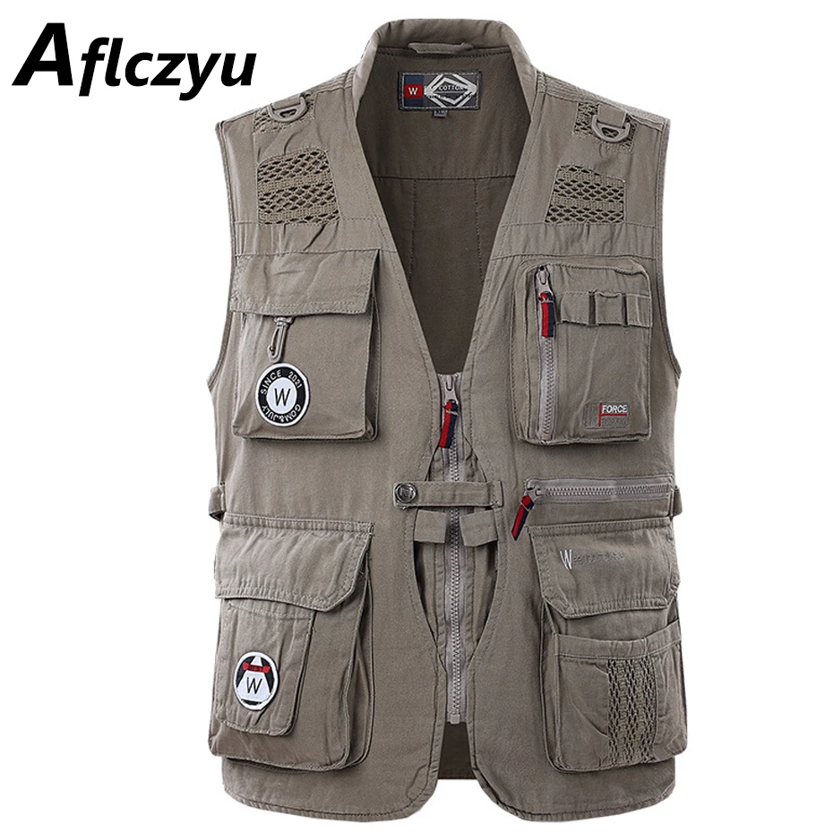 

Cargo Vests Men Sleeveless Jacket Fashion Casual Multi Pocket Fishing Vest Male