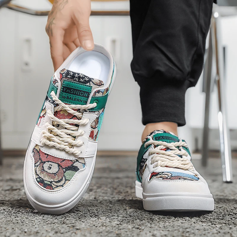 شباشب شبه صيفية مثيرة للرجال مزيل عرق شبكي مجوف موضة شعبية أحذية غير رسمية للخروج موضة مبركن برباط مقاس 47 #5