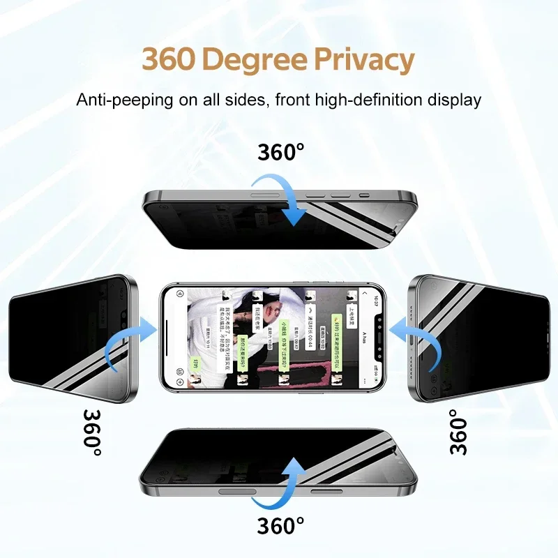 TBTIC 360 Degree Anti-Spy Tempered Glass For Iphone 14  15Plus 11 12 13 14 15 Pro Max Xs X Xr 7 8 Privacy Screen Protector