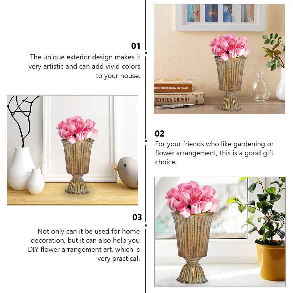 

2pcs Iron Wrought Vases Household Adornment Flower Arrangement Container Decorative Plant Pot Unique Home Flowerpot Retro Metal