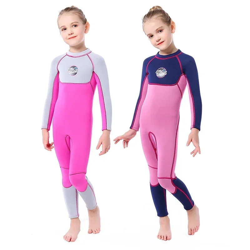 

Children's Wetsuit Girl's Long-Sleeved 3MM Neoprene One-Piece Warm Swimsuit Diving Swimming Snorkeling Sunscreen Surfing Suit