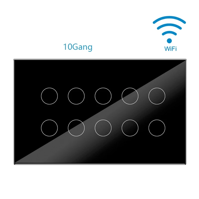 Interruptor de pared de luz táctil inteligente con Wifi, Panel de vidrio de 10 vías, aplicación Compatible con Alexa, Google Home, Control de toda la casa duradero