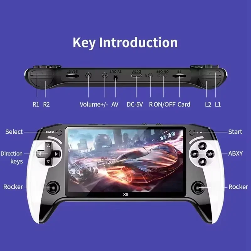 GAMINJA X9 مشغل ألعاب ريترو محمول بشاشة 5.5 بوصة مشغل ألعاب فيديو مشغل ألعاب محمول 2000+ ألعاب يدعم GB GBA GBC